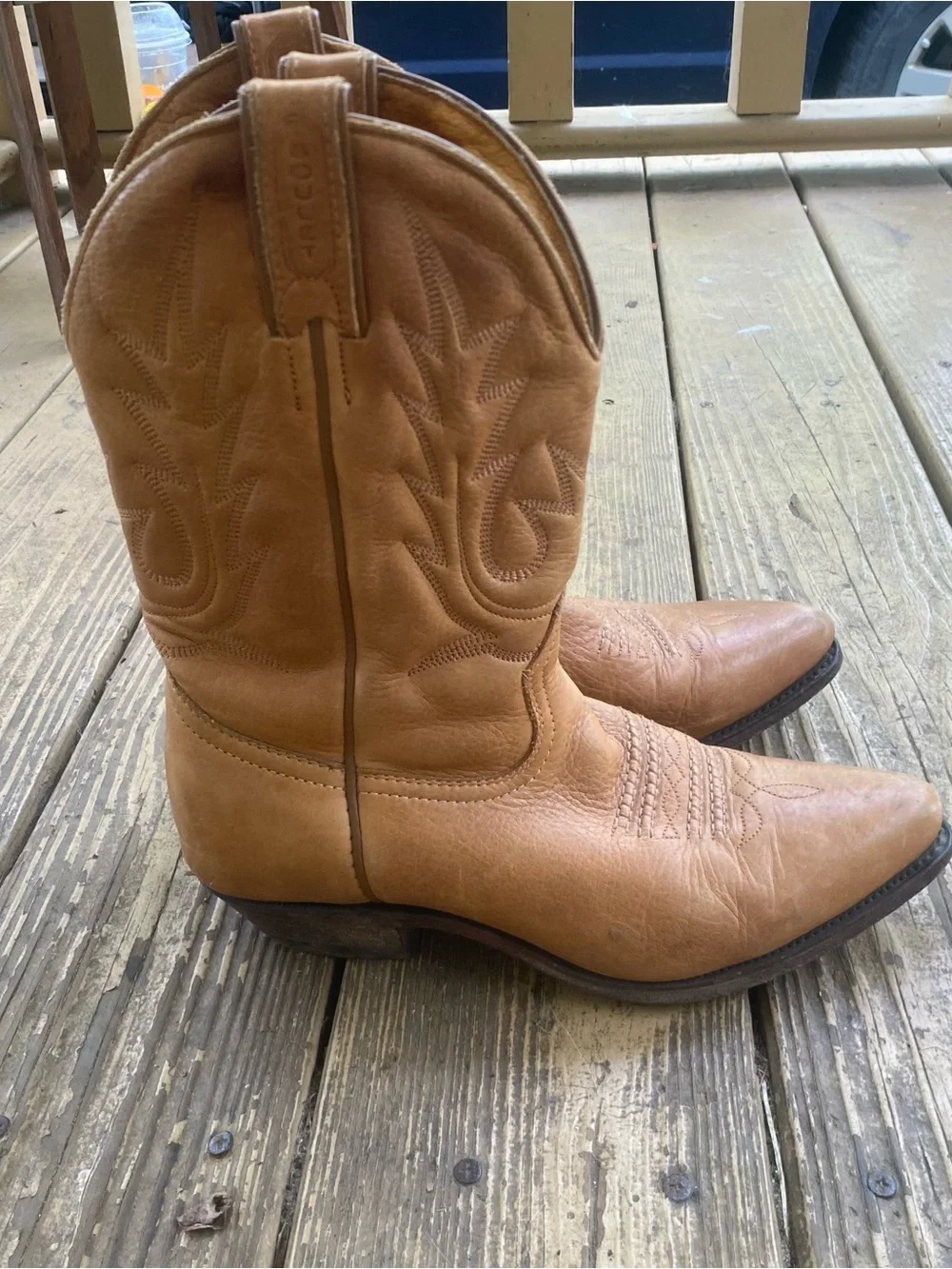 Vintage Boulet Women's Tan Leather Cowboy Boots - Size 7 C (Made in Canada)